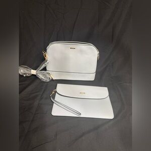 Elegant Gray Handbag and Clutch Set